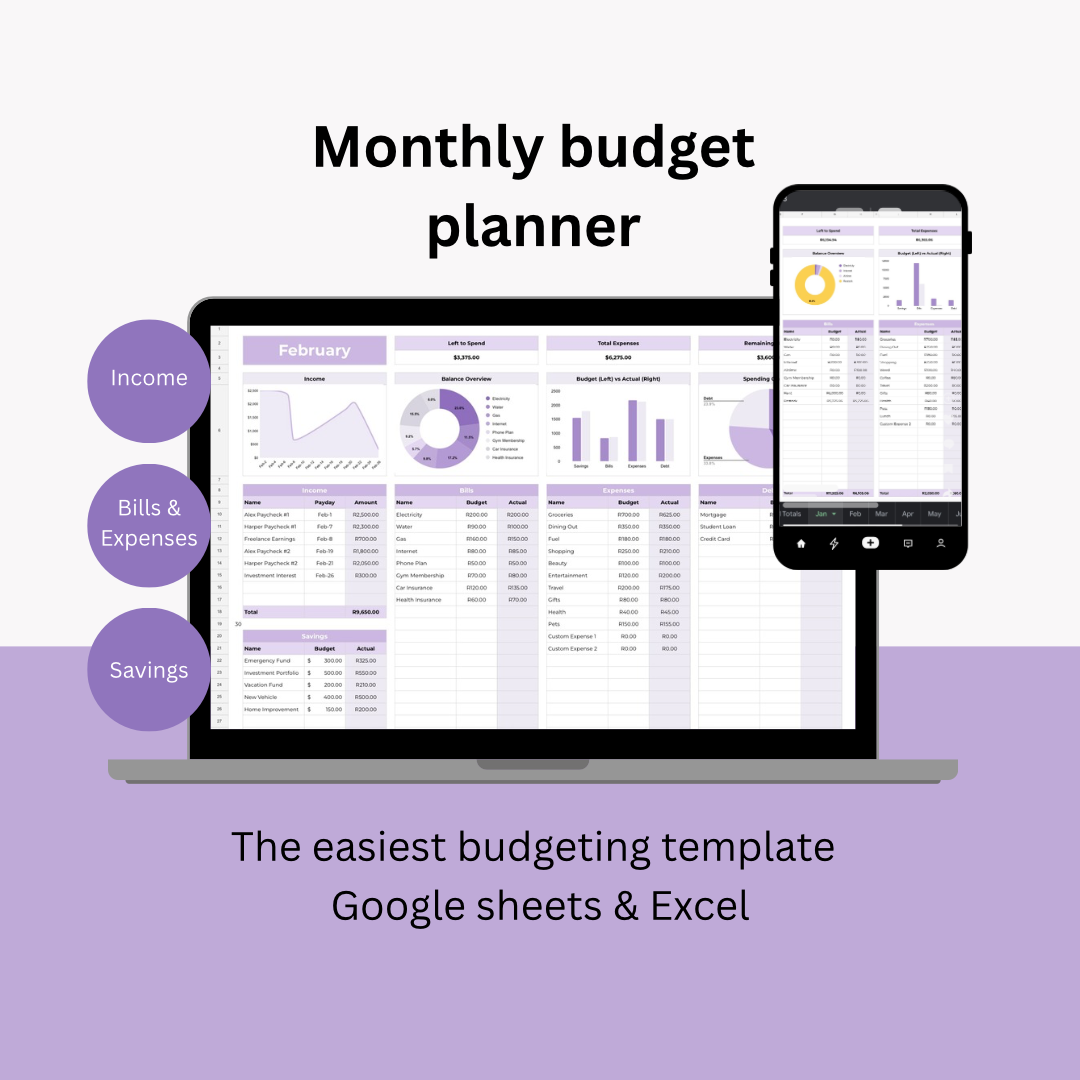 Budgeting template for Excel & Google Sheets (all currencies)